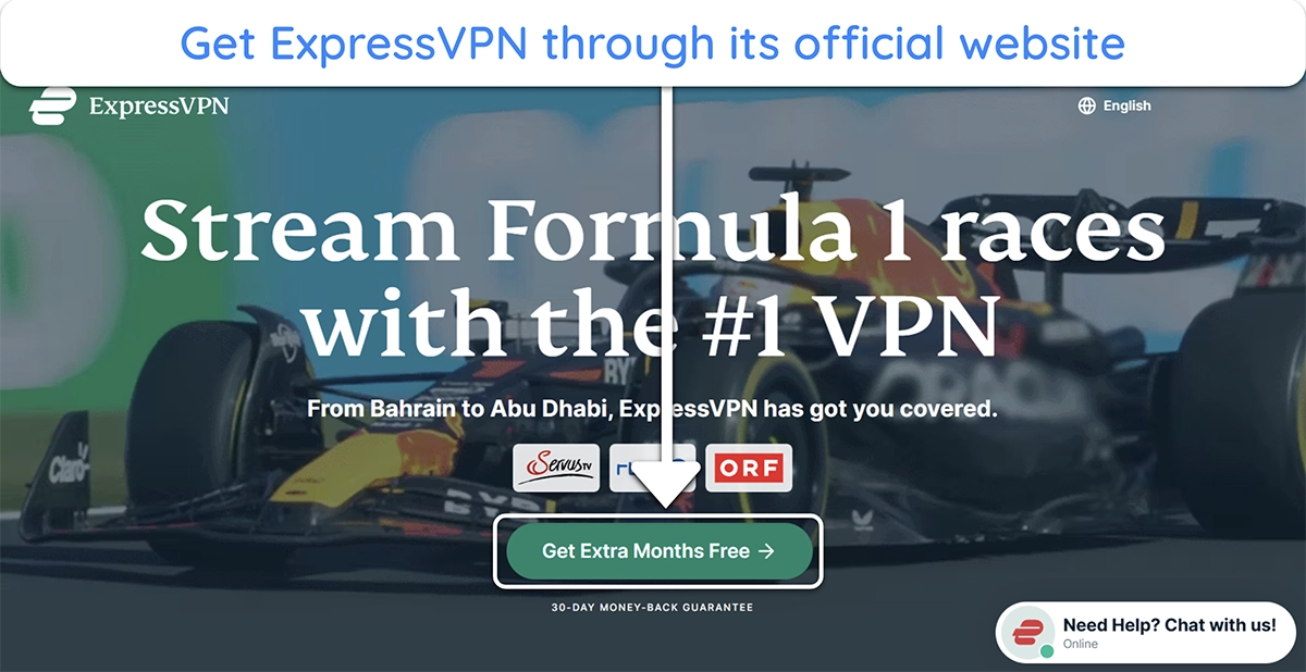 Screenshot showing how to get ExpressVPN through the official website