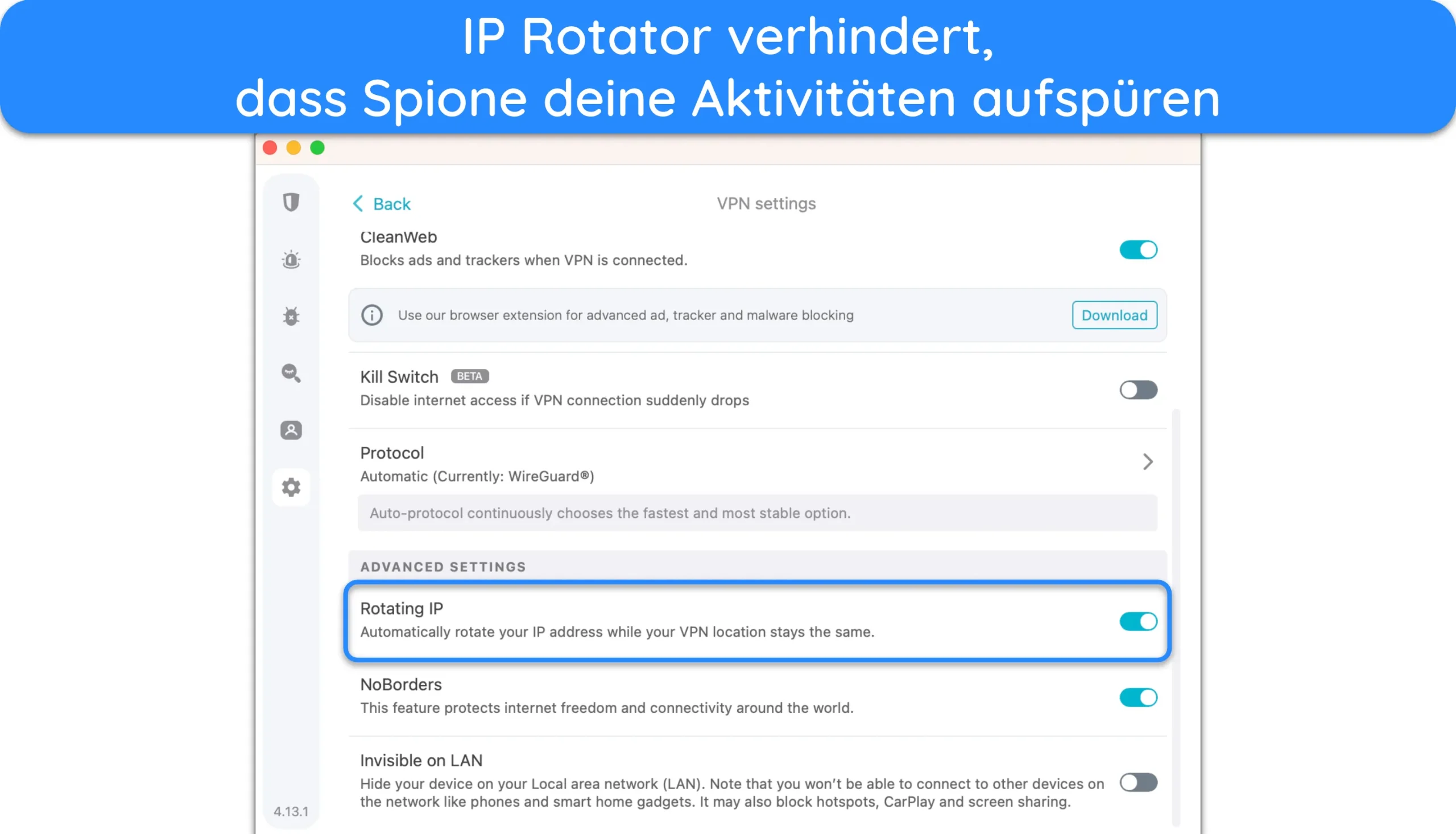 Screenshot der IP-Rotator-Einstellungen von Surfshark.
