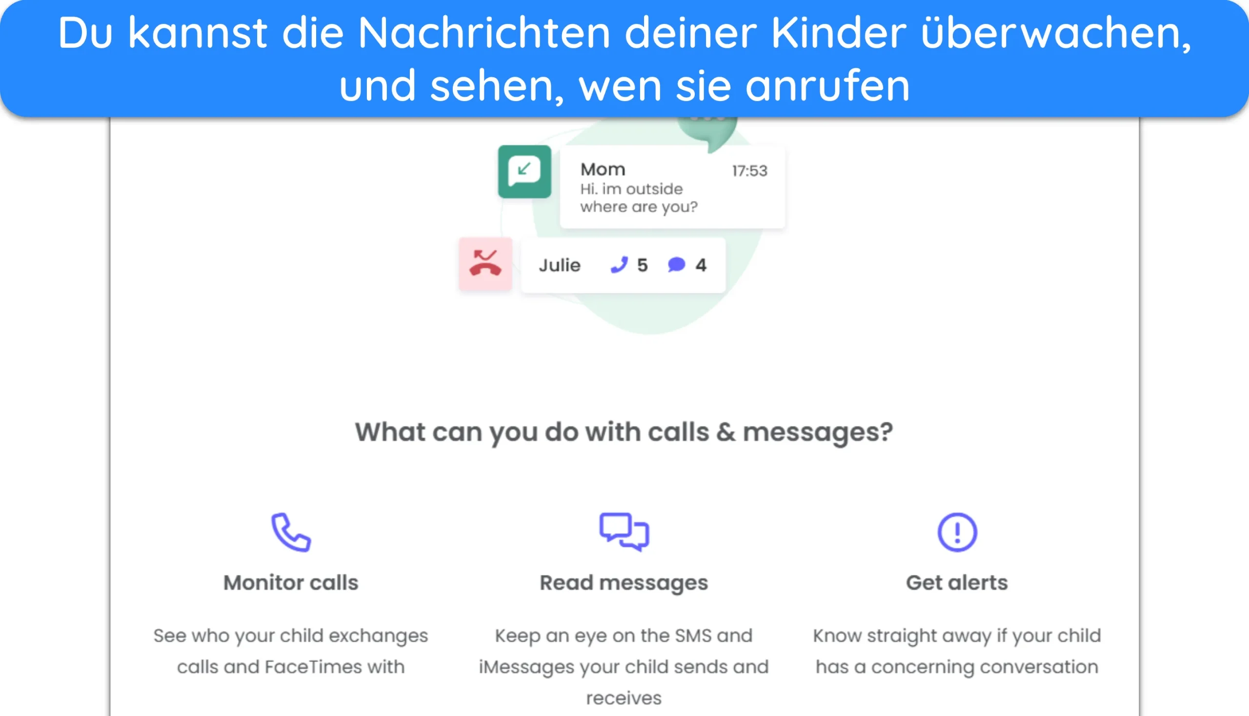 Screenshot der Anruf- und SMS-&Uuml;berwachung in Qustodio.