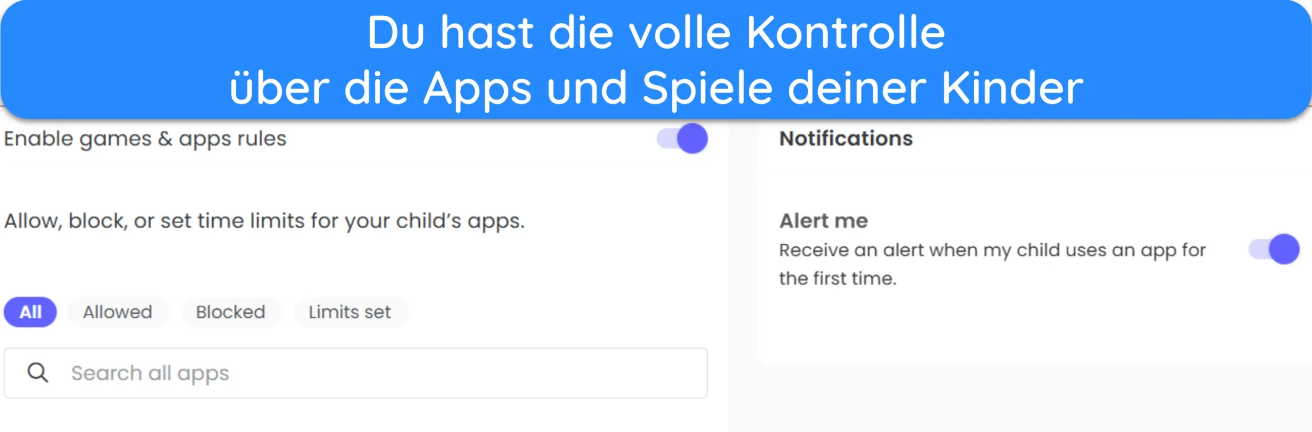 Screenshot der App- und Spielregeln in Qustodio.