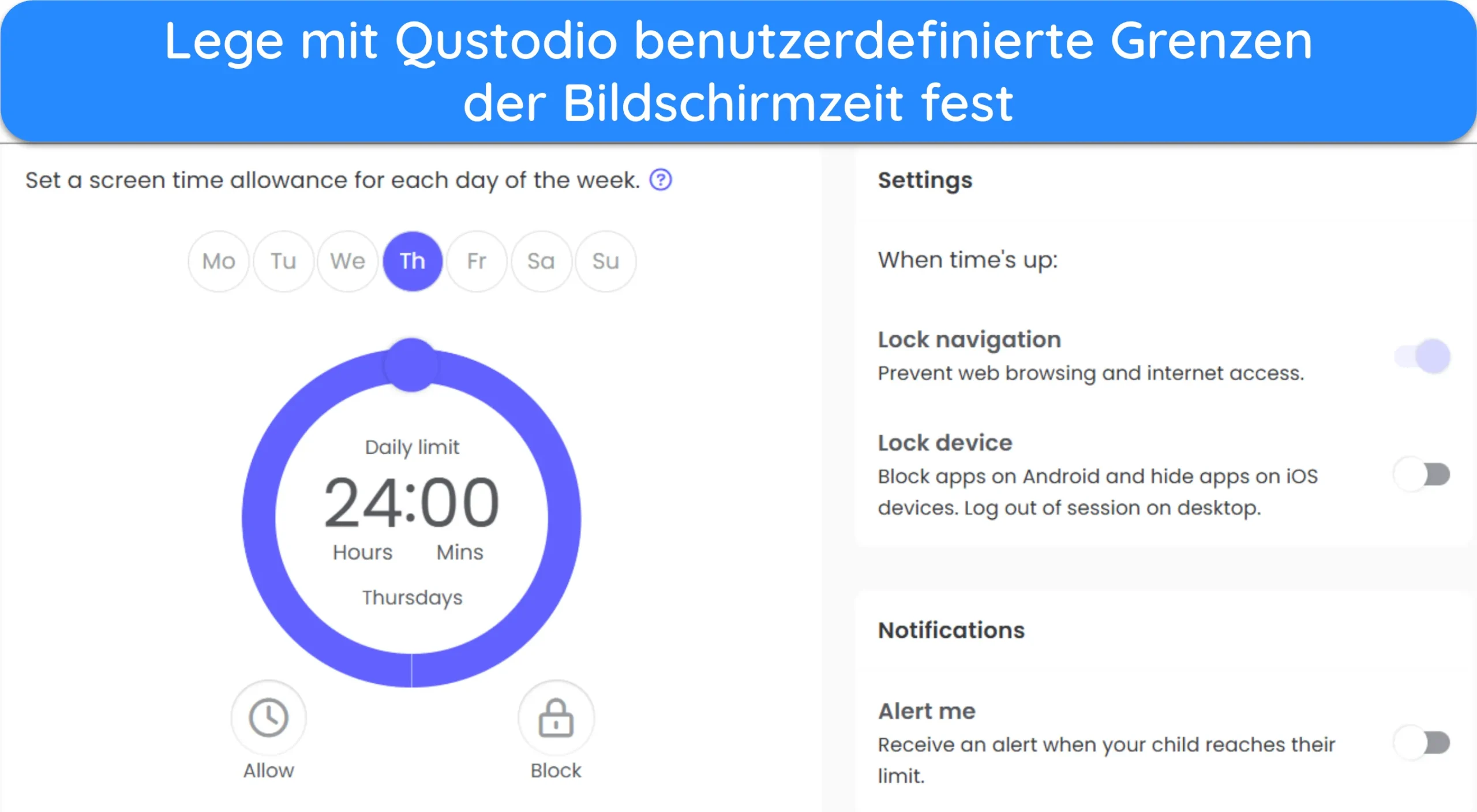 Screenshot der Bildschirmzeitbegrenzung in Qustodio.