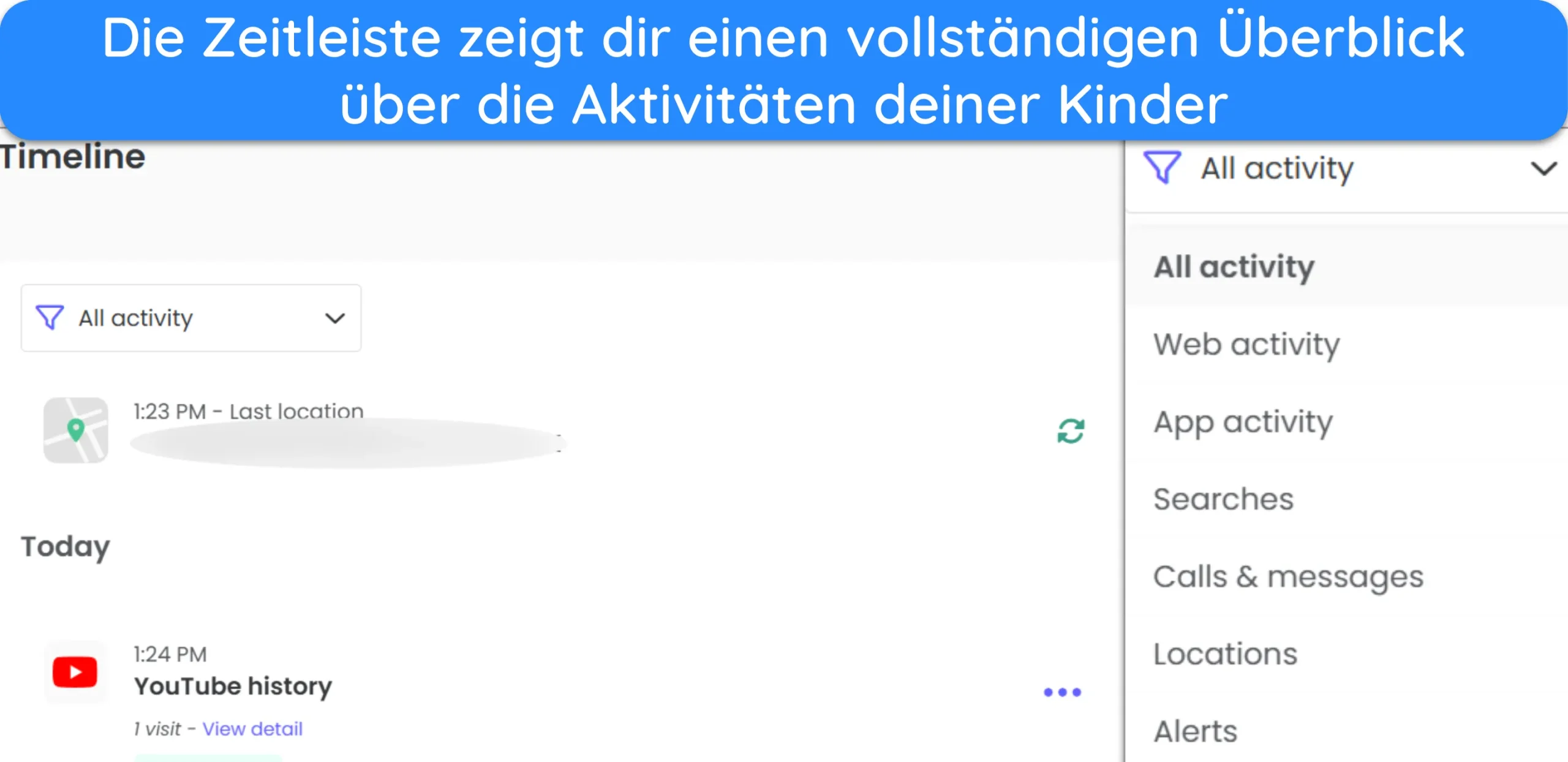 Screenshot der Qustodio-Timeline.