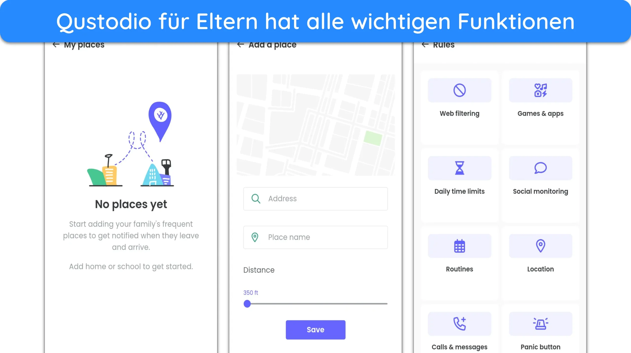 Screenshot der Benutzeroberfl&auml;che der Qustodio f&uuml;r Eltern-App.