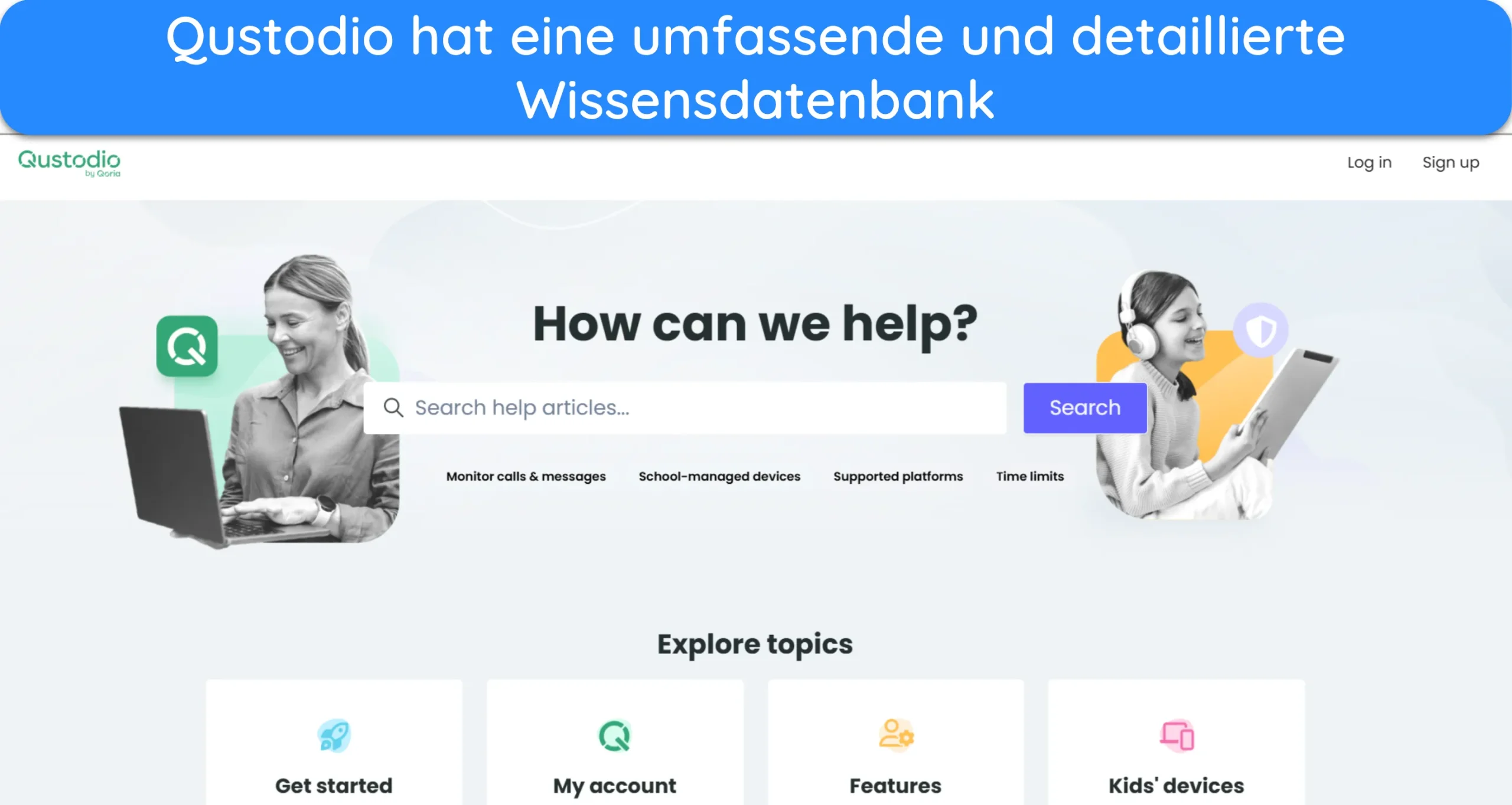 Screenshot der Online-Wissensdatenbank von Qustodio.