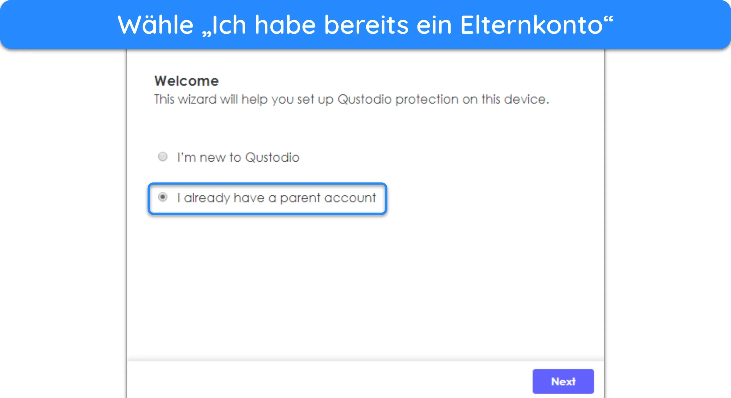 Screenshot des Zugriffs auf das Anmeldemen&uuml; der Qustodio Kids Windows-App.