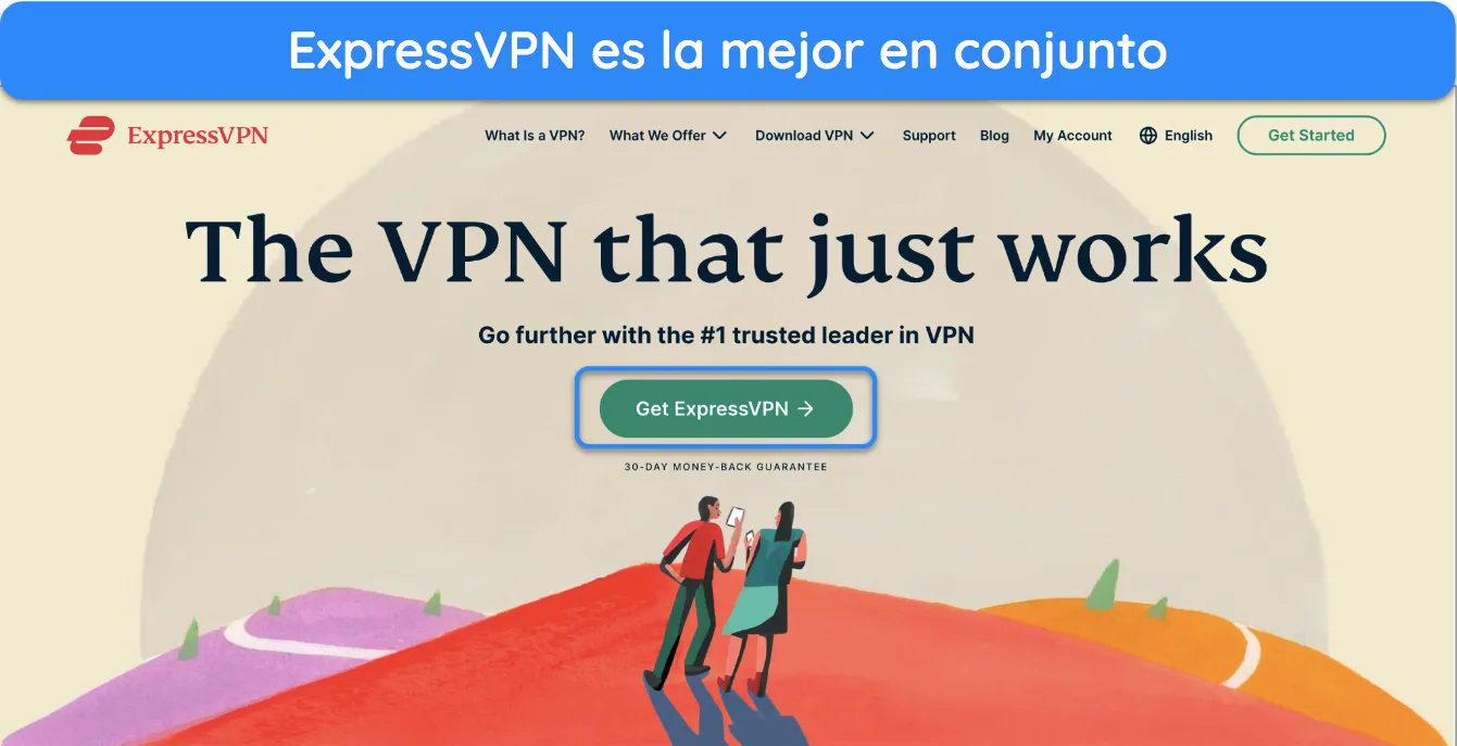 Captura de pantalla de la página de inicio de ExpressVPN.
