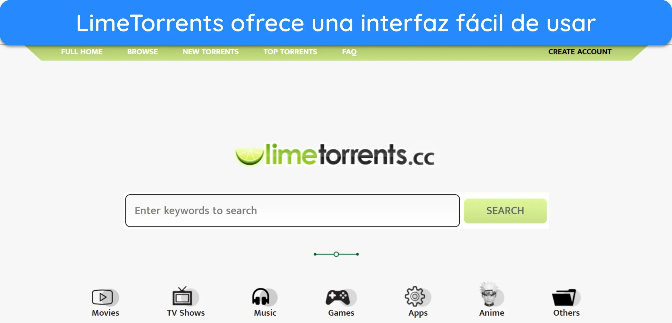 Captura de pantalla de la página principal de LimeTorrents.