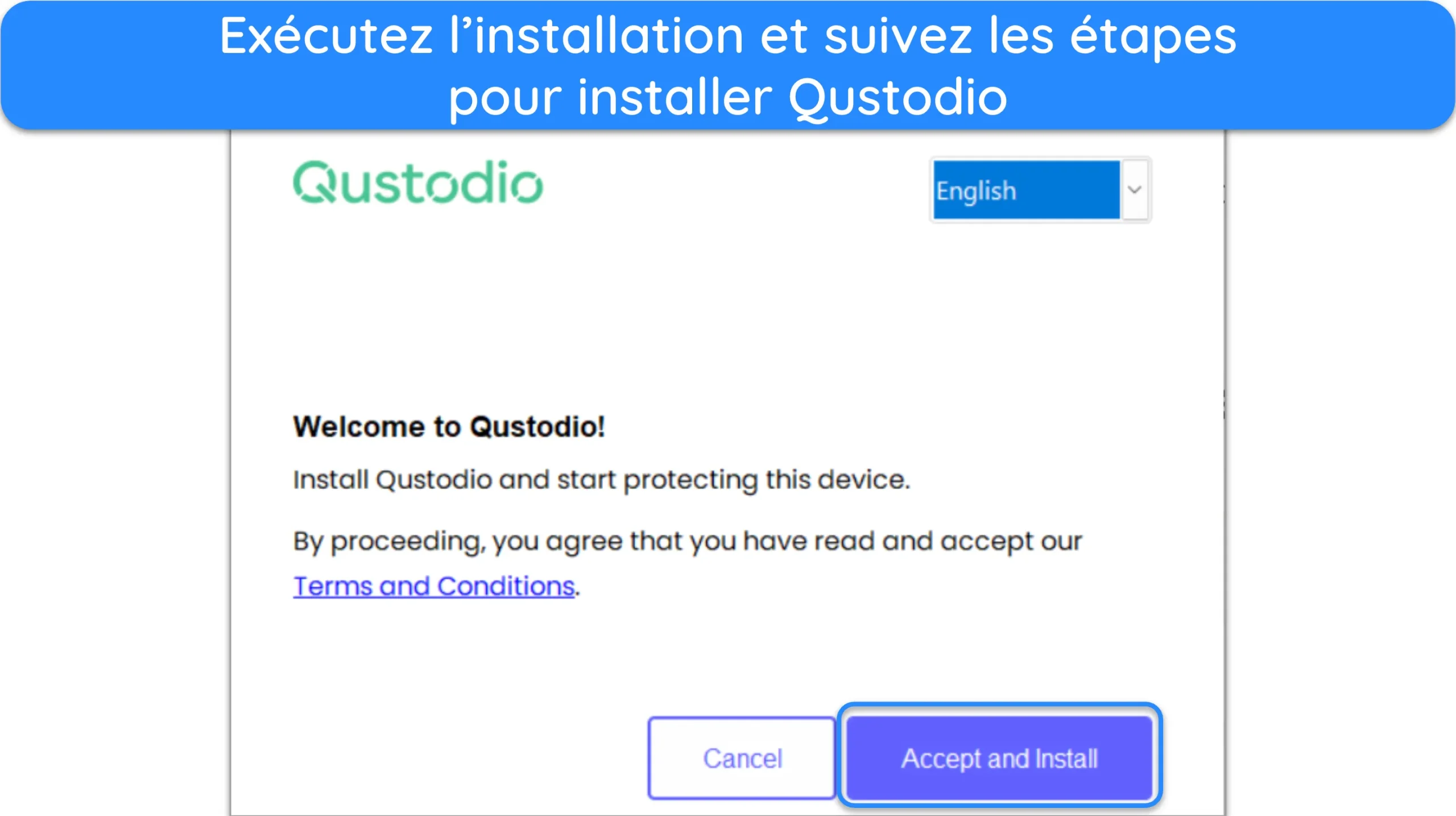 Capture d'écran montrant comment installer Qustodio sous Windows.