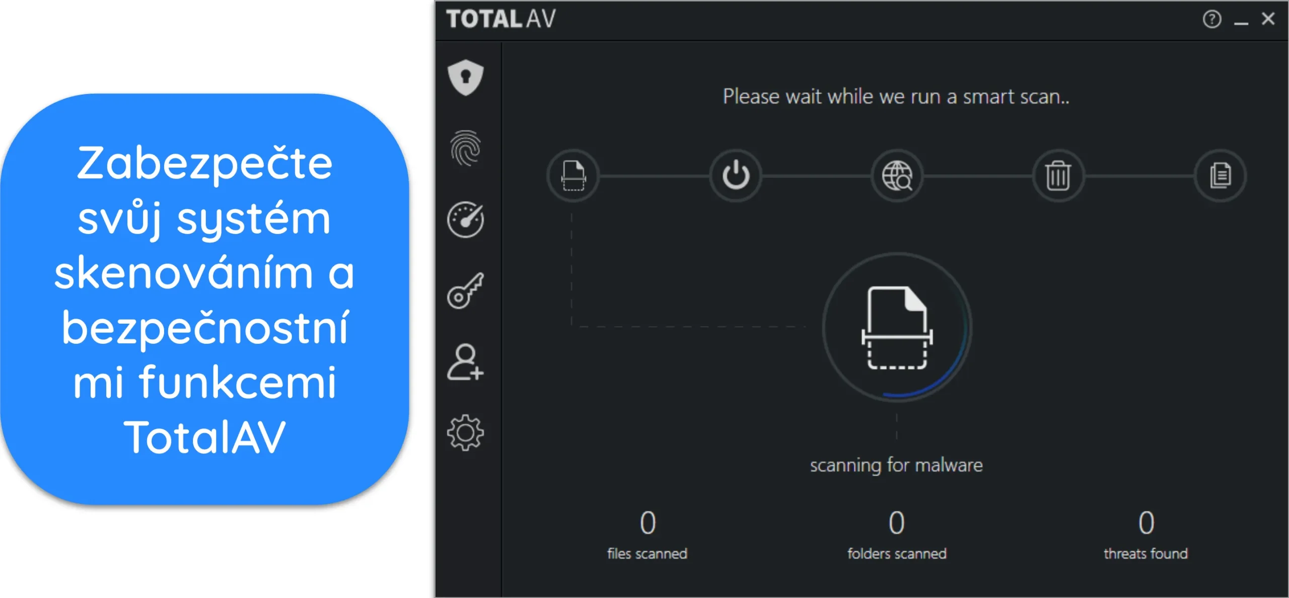 Sn&iacute;mek obrazovky s programem Smart Scan od TotalAV spu&scaron;těn&yacute;m na poč&iacute;tači se syst&eacute;mem Windows.