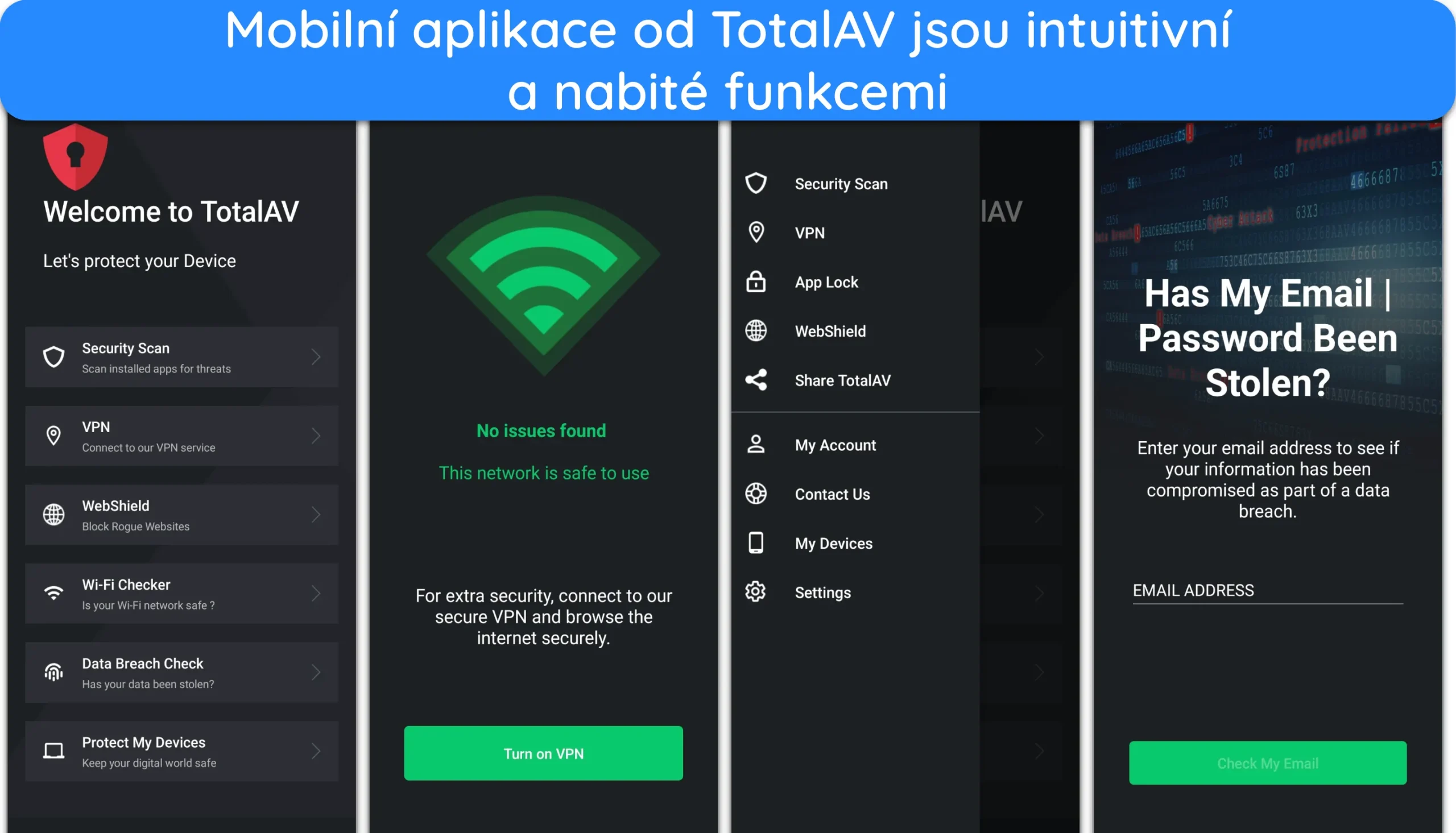 Sn&iacute;mek obrazovky s rozhran&iacute;m mobiln&iacute; aplikace TotalAV.