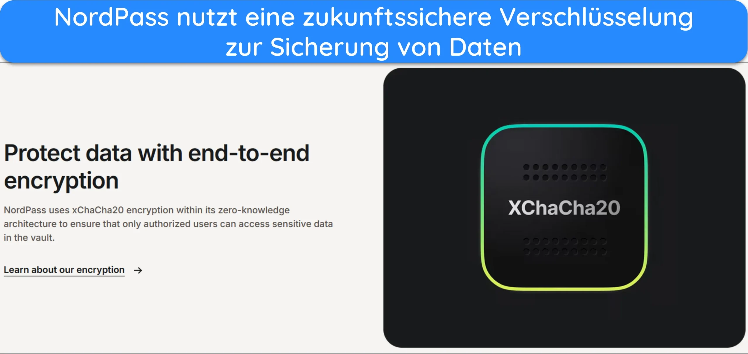 Screenshot zur Erkl&auml;rung der von NordPass verwendeten Verschl&uuml;sselung.