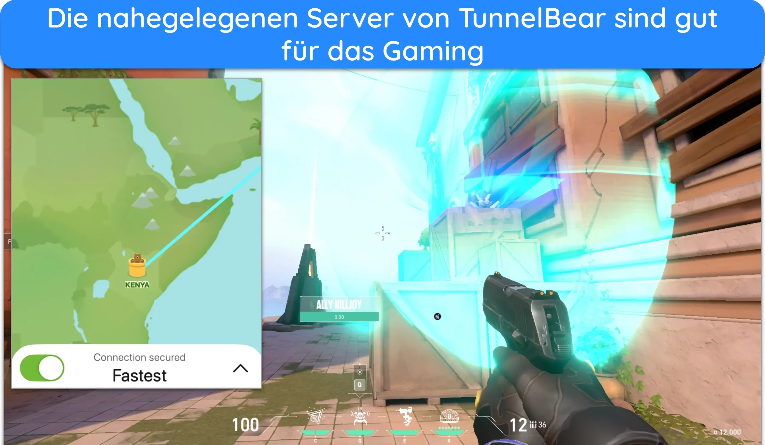 Screenshot von Valorant, das reibungslos auf dem TunnelBear-Server in Kenia läuft.
