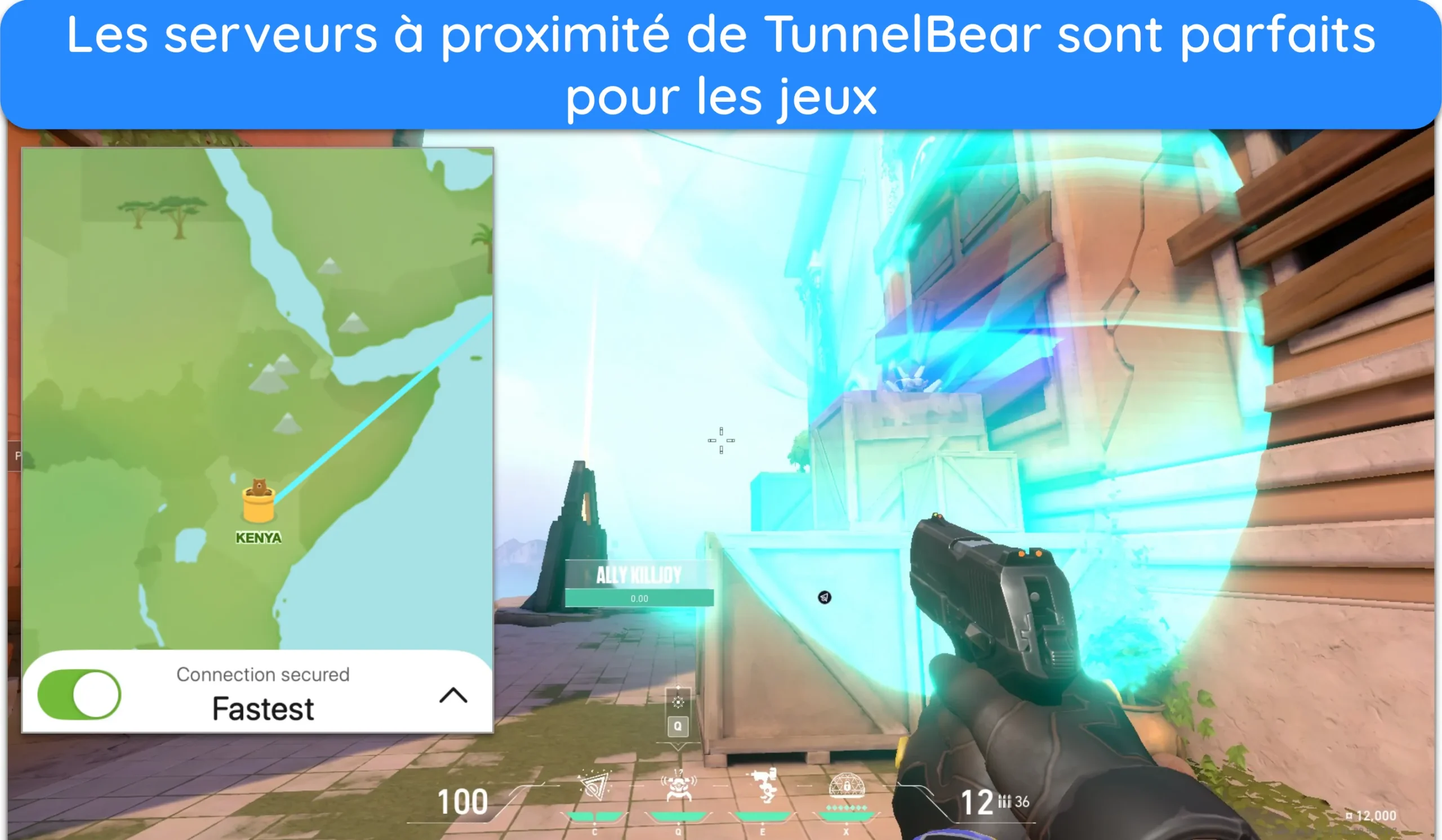 Capture d'écran de Valorant fonctionnant correctement sur le serveur kenyan de TunnelBear.