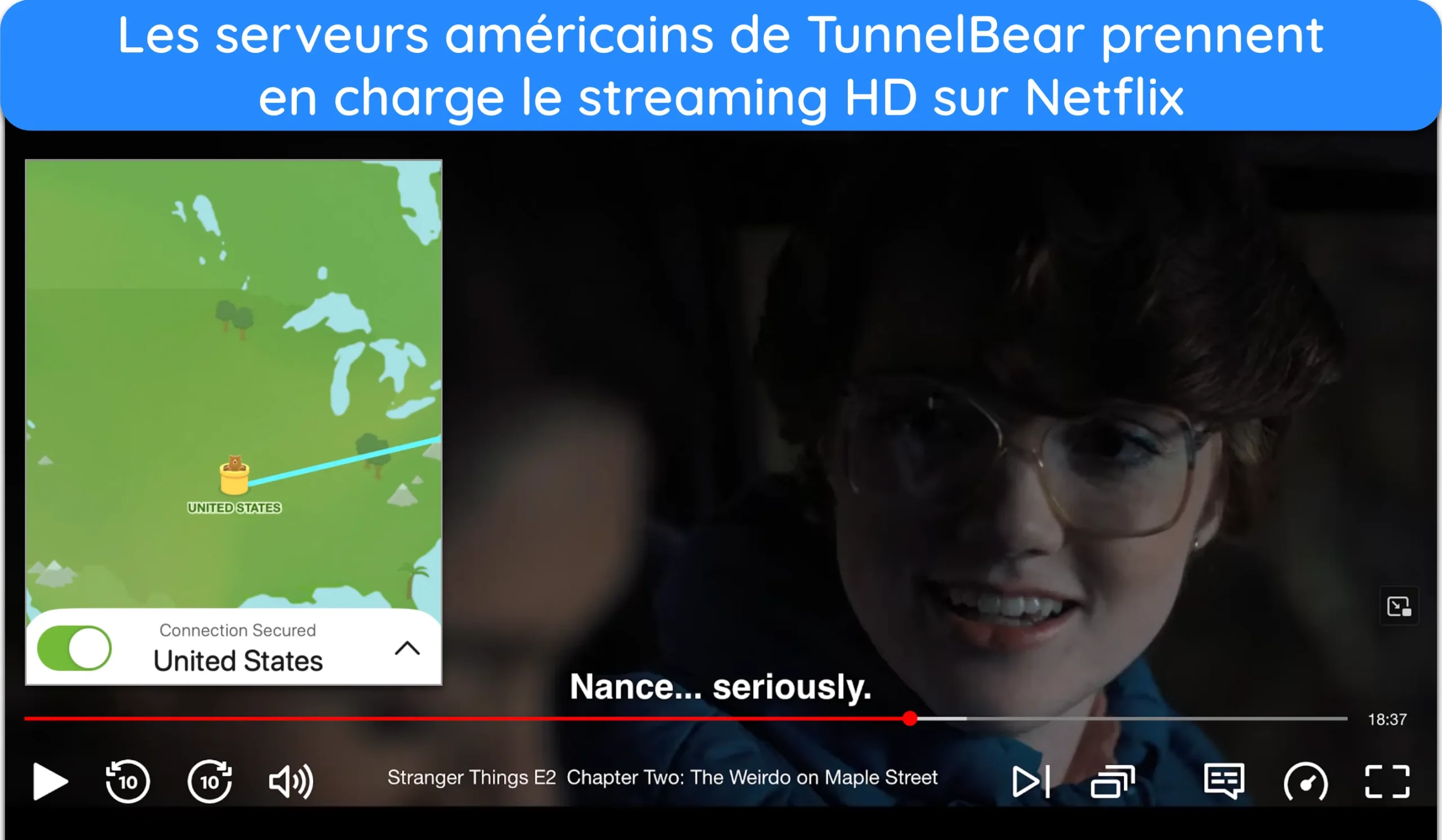 Capture d'écran de Stranger Things en streaming HD sur Netflix.