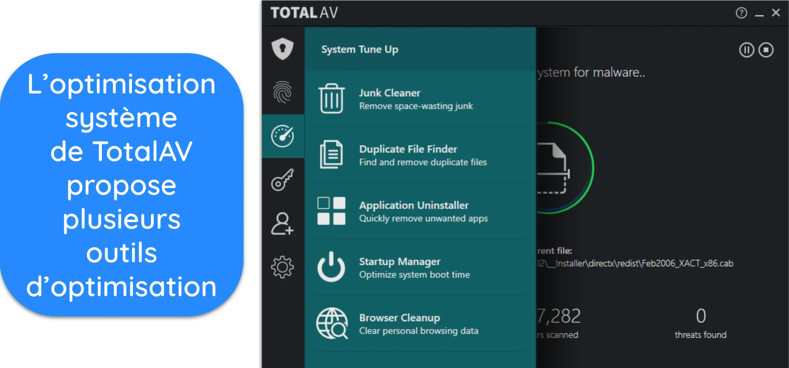 Capture d'&eacute;cran des outils d'optimisation System Tune Up de TotalAV.