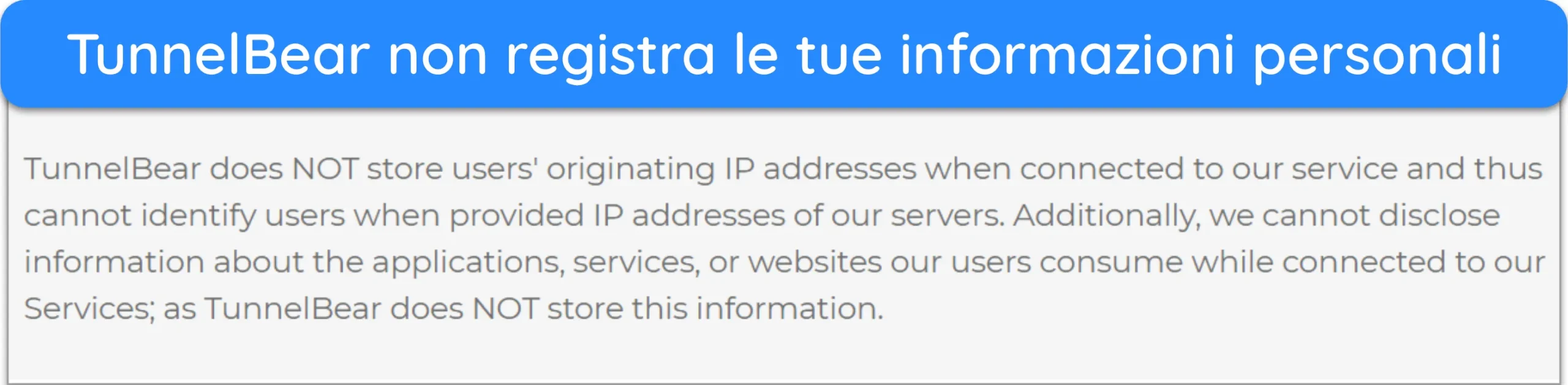 Screenshot di una parte dell'informativa sulla privacy statale di TunnelBear.