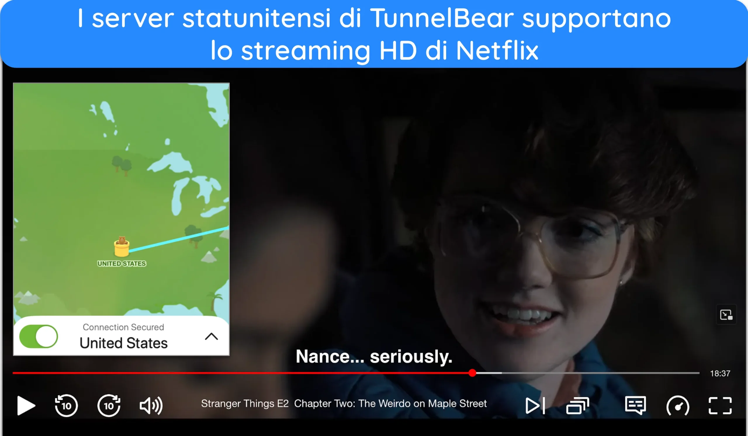 Screenshot di Stranger Things in streaming in HD su Netflix.