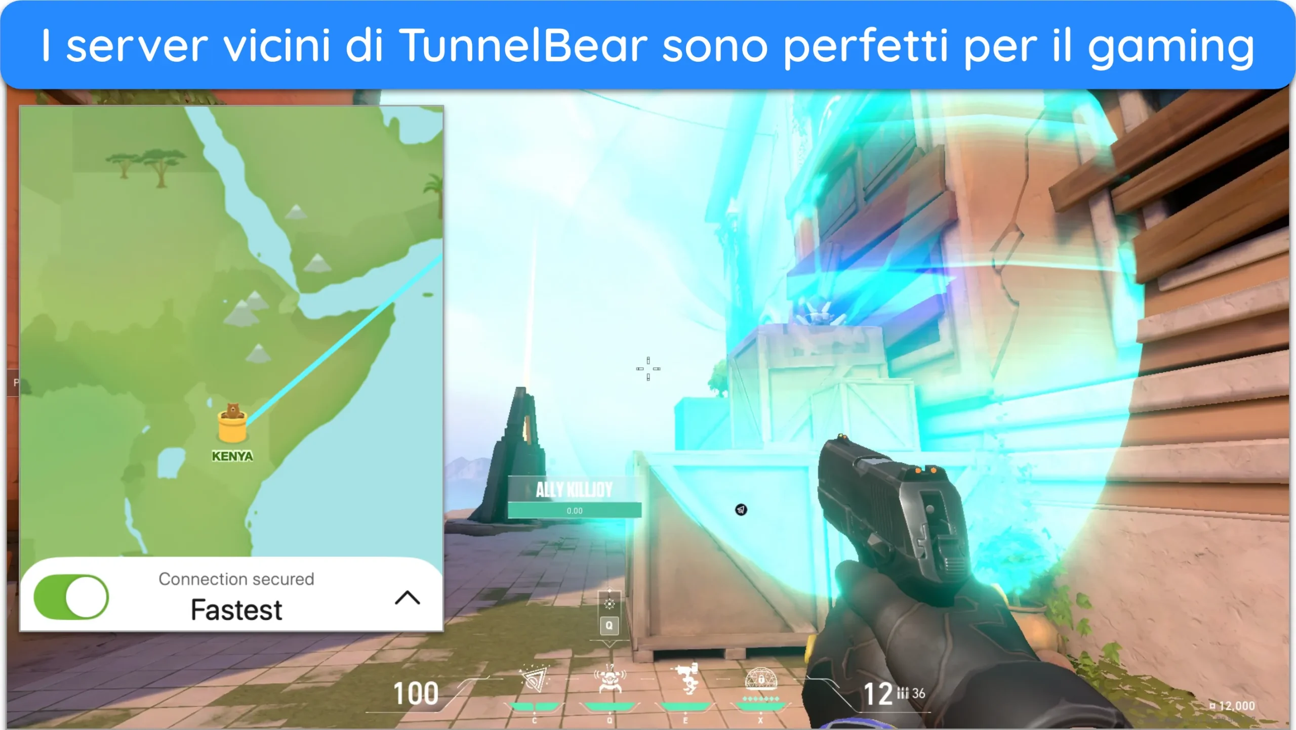 Screenshot di Valorant che funziona senza problemi sul server di TunnelBear in Kenya.