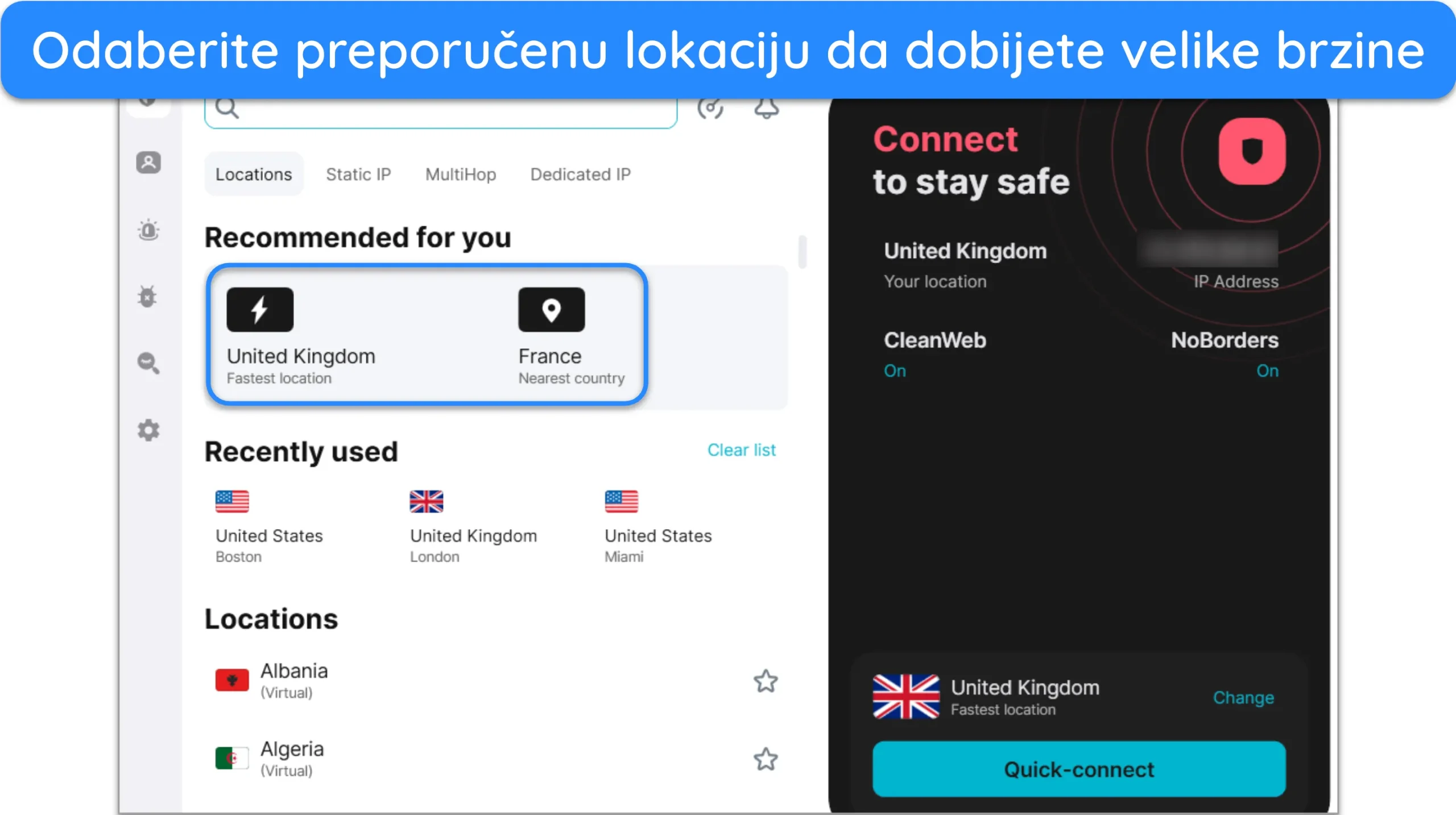 Snimka zaslona koja prikazuje kako se spojiti na Surfsharkov poslužitelj.