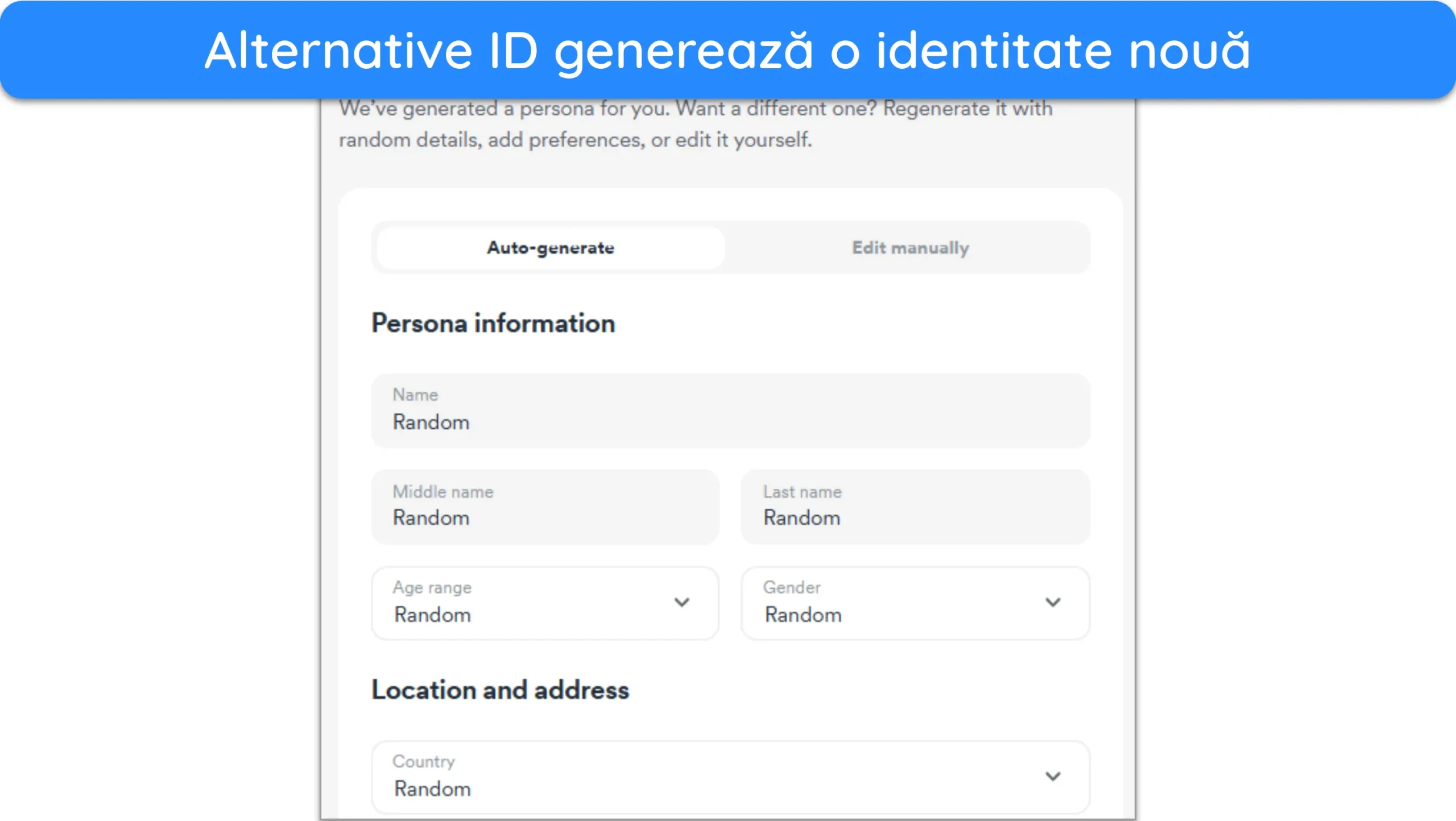 Captură de ecran cu funcția de generare a ID-ului alt al Surfshark.