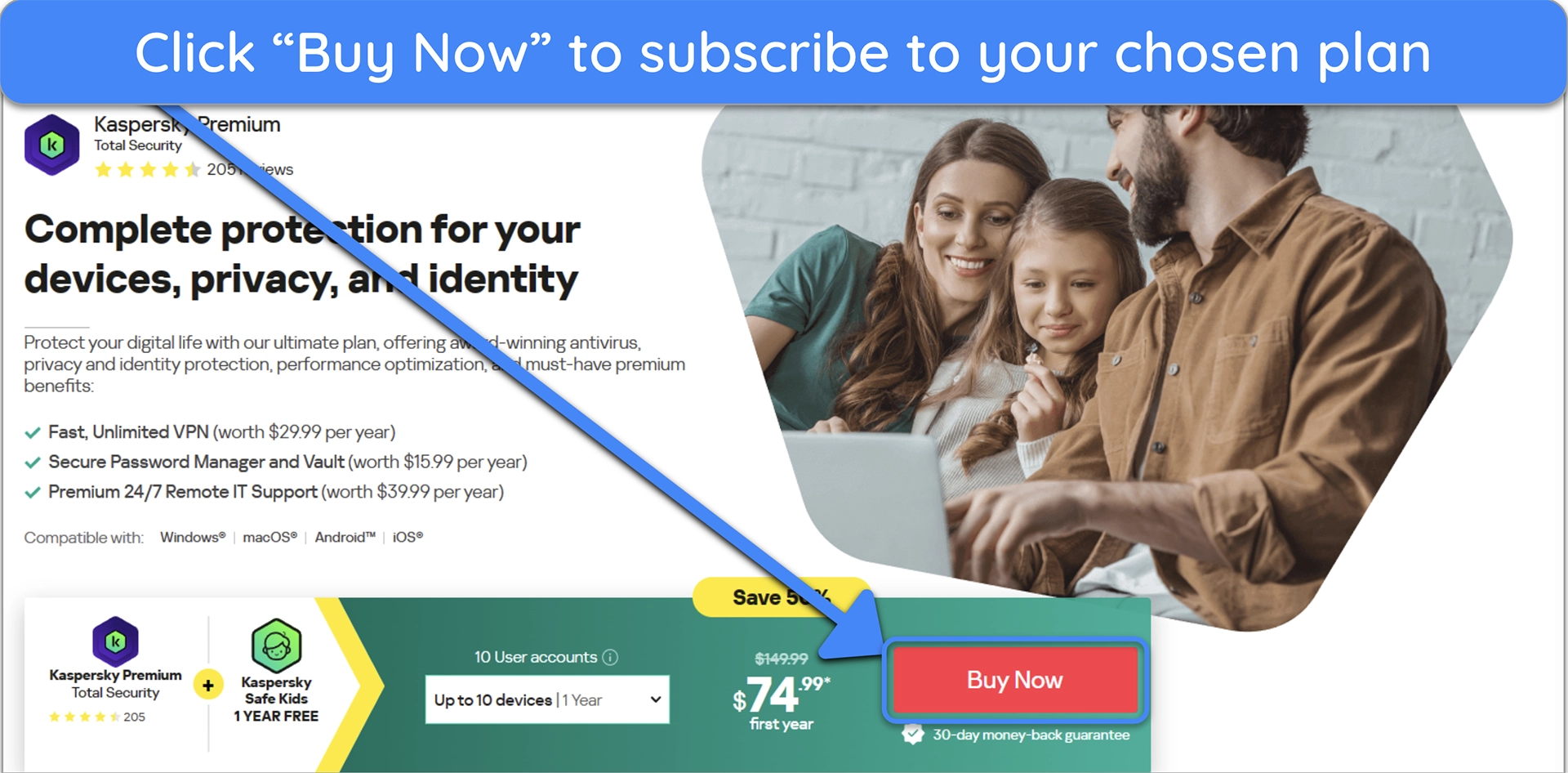 Screenshot showing how to buy your chosen Kaspersky plan