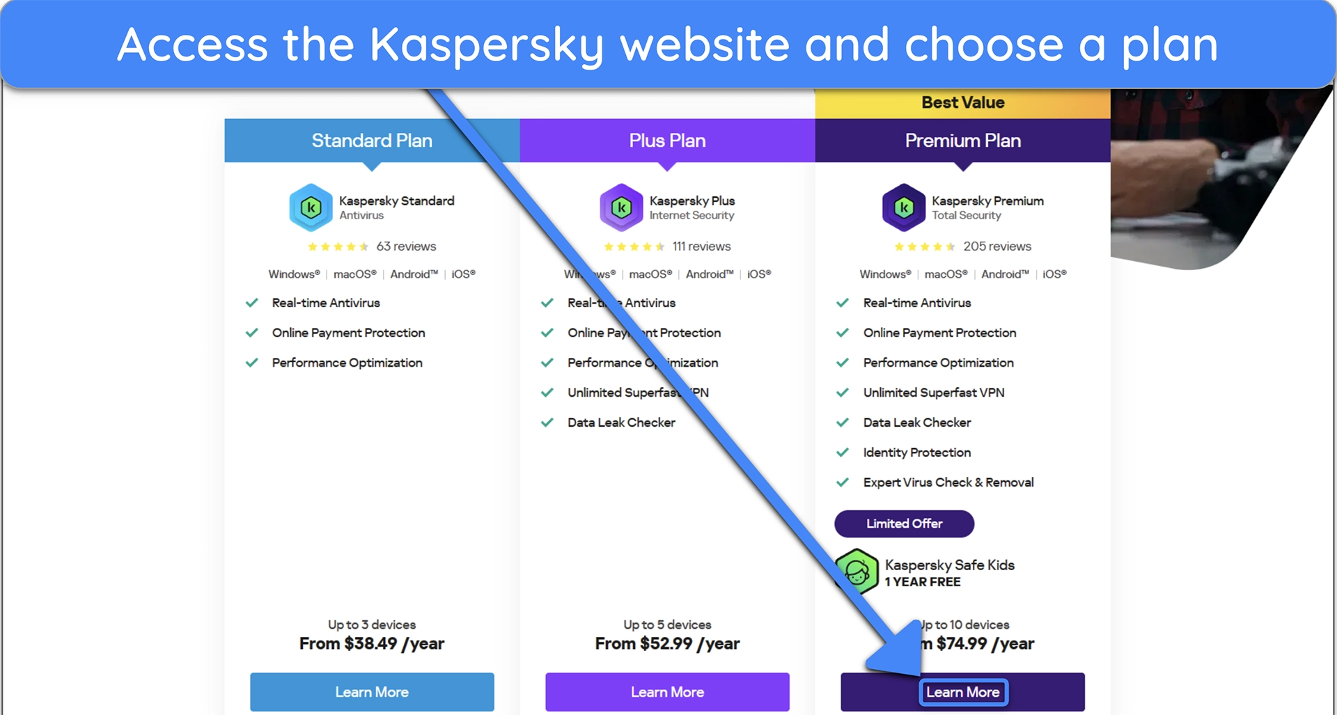 Screenshot showing Kaspersky's available plans