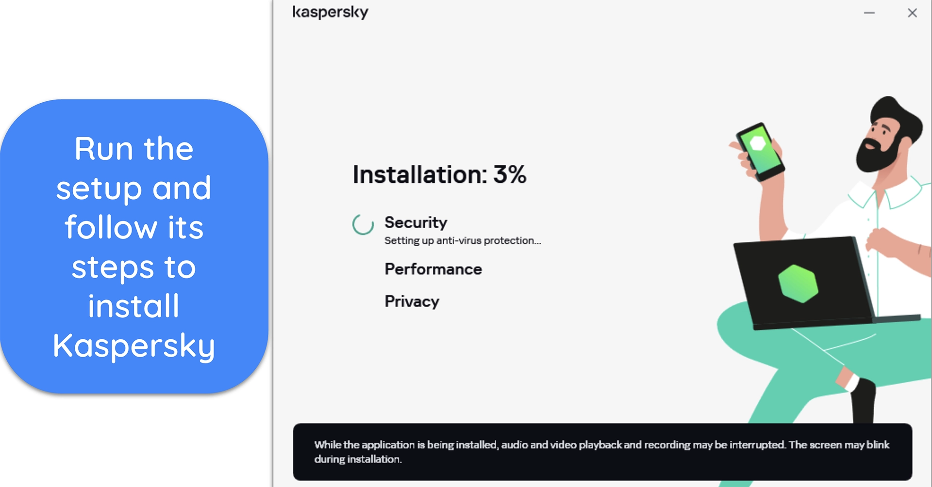 Screenshot showing Kaspersky's installation in progress on Windows