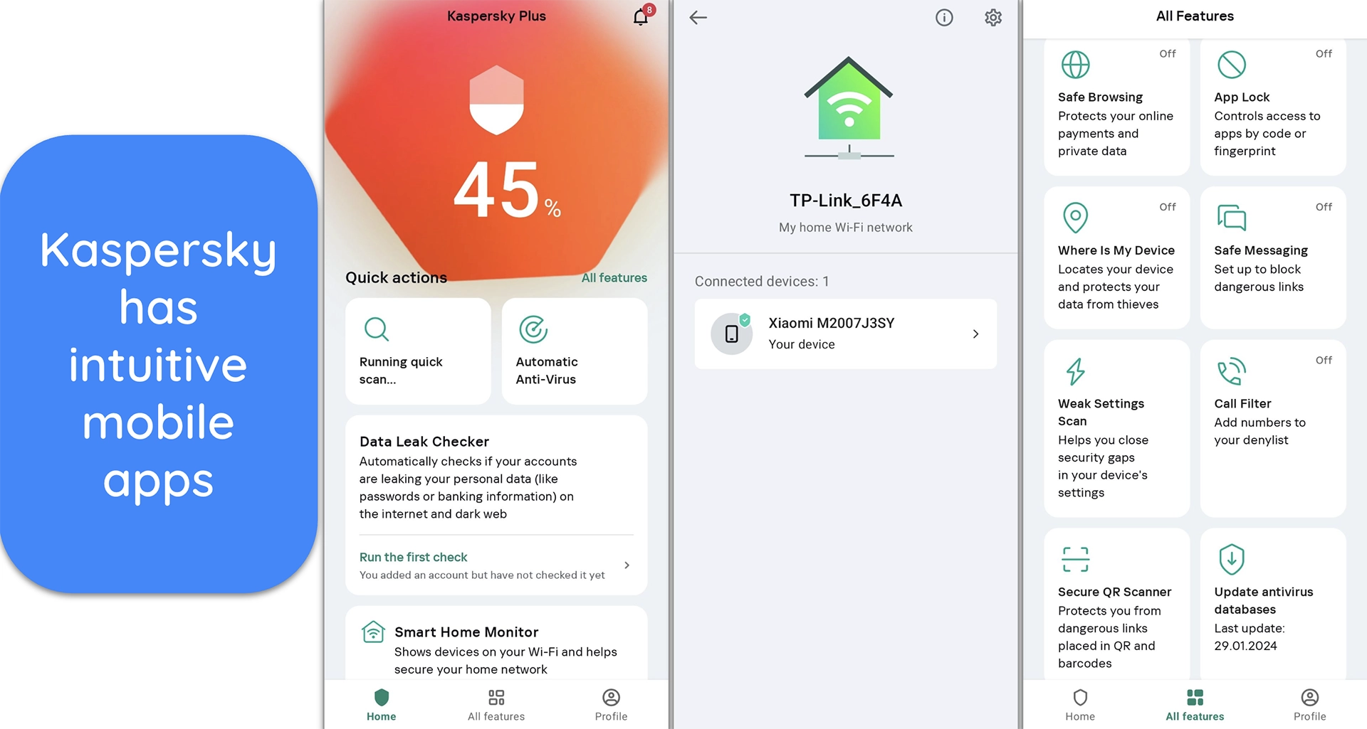 Screenshot of Kaspersky's mobile app interface