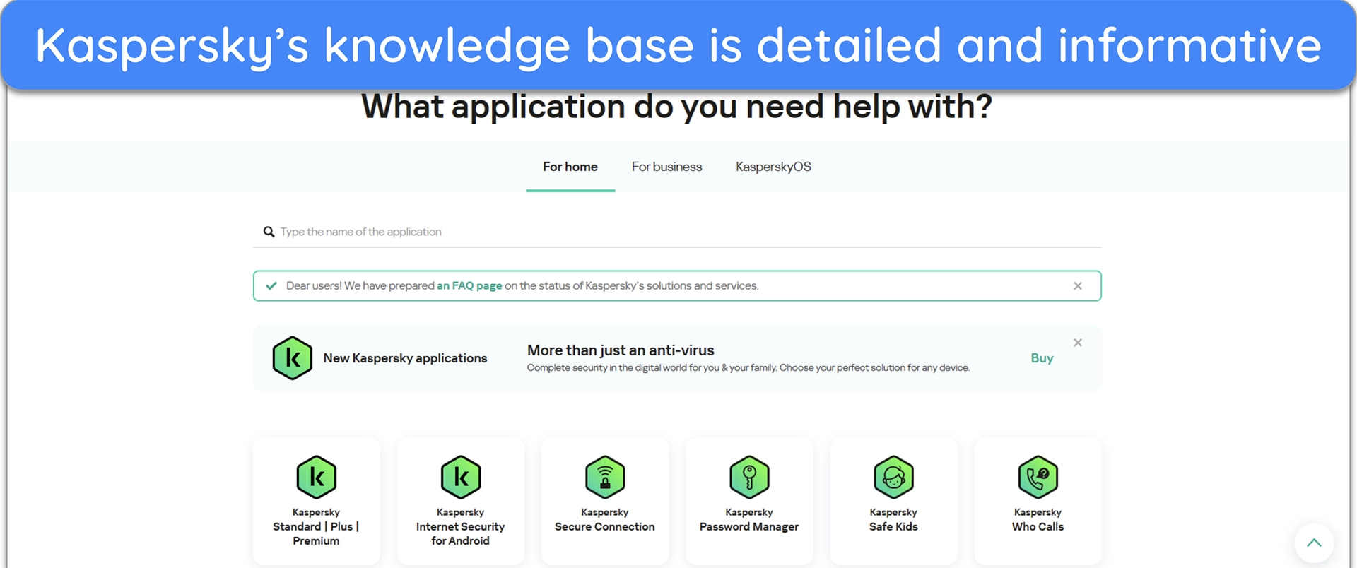 Screenshot showing Kaspersky's online knowledge base