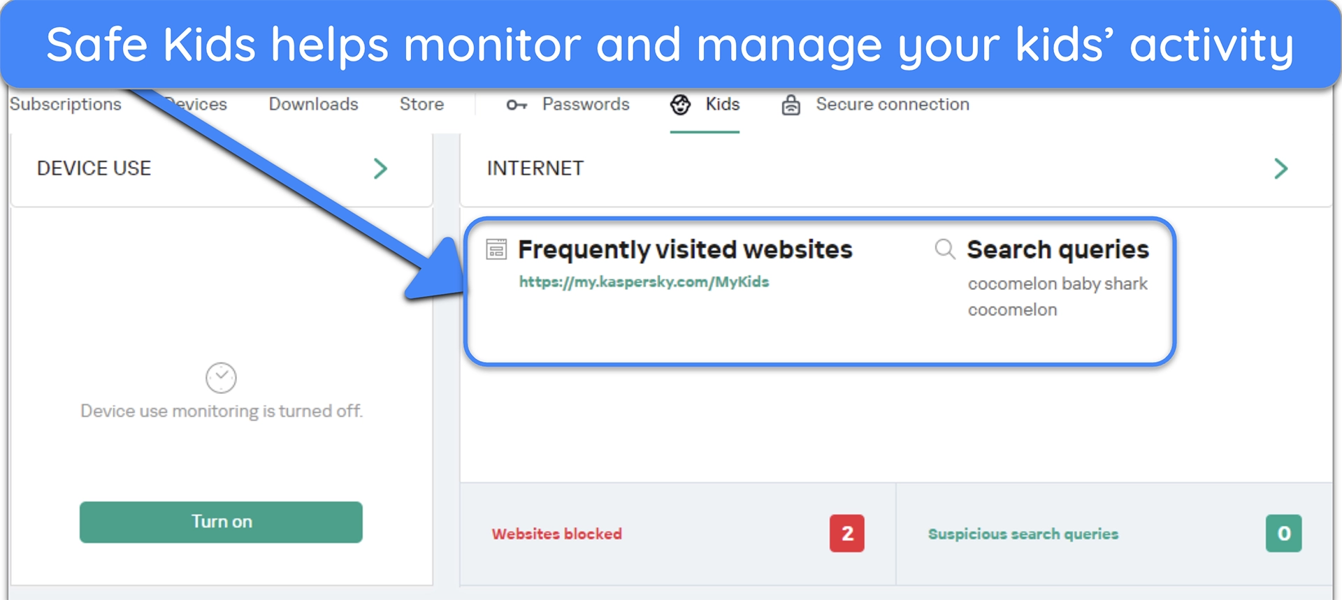 Screenshot of Kaspersky's Safe Kids parental controls