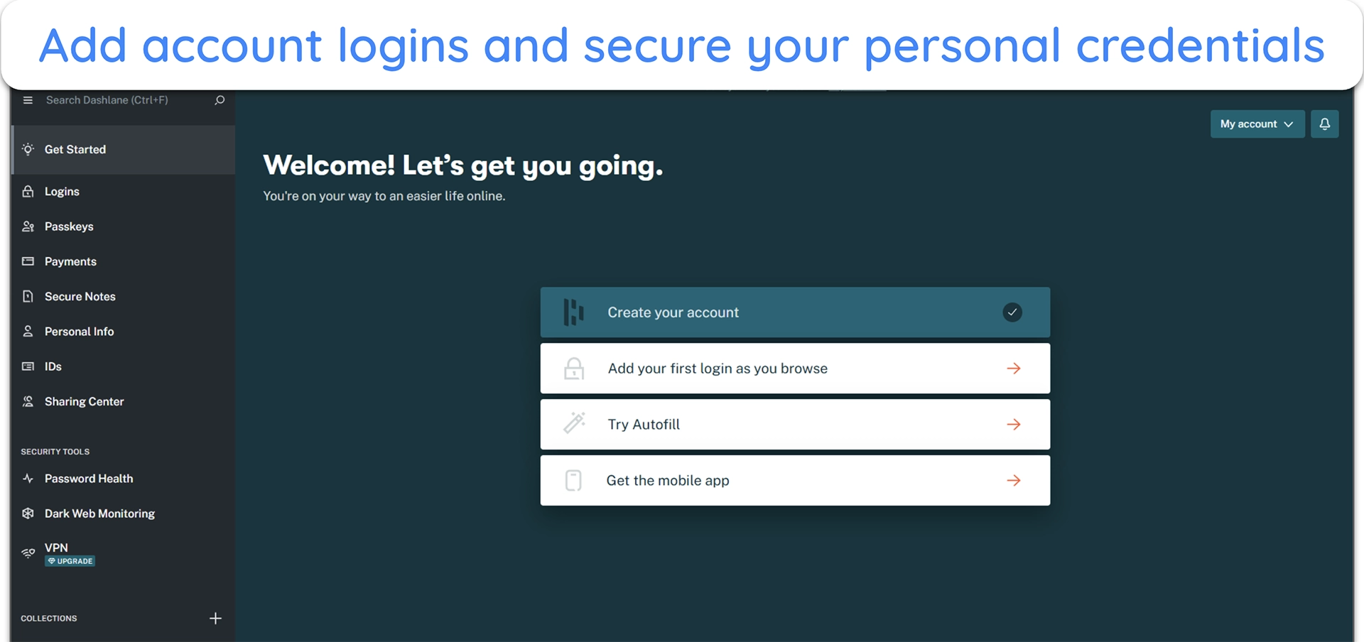 image of Dashlane's password manager ready to add logins and other personal information