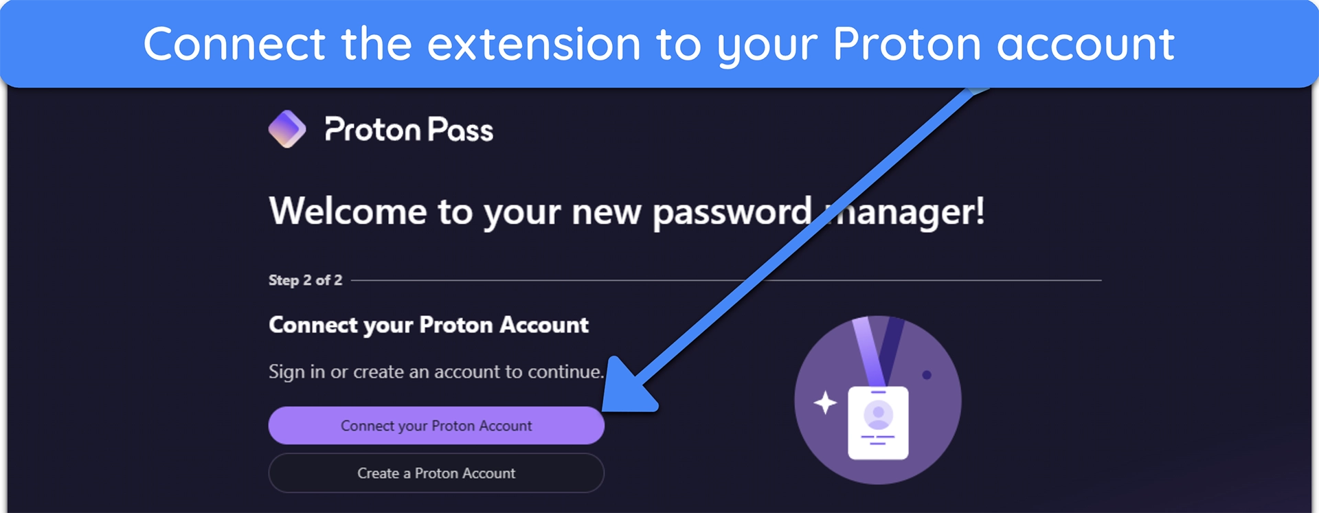 Screenshot showing how to connect Proton Pass to your Proton account