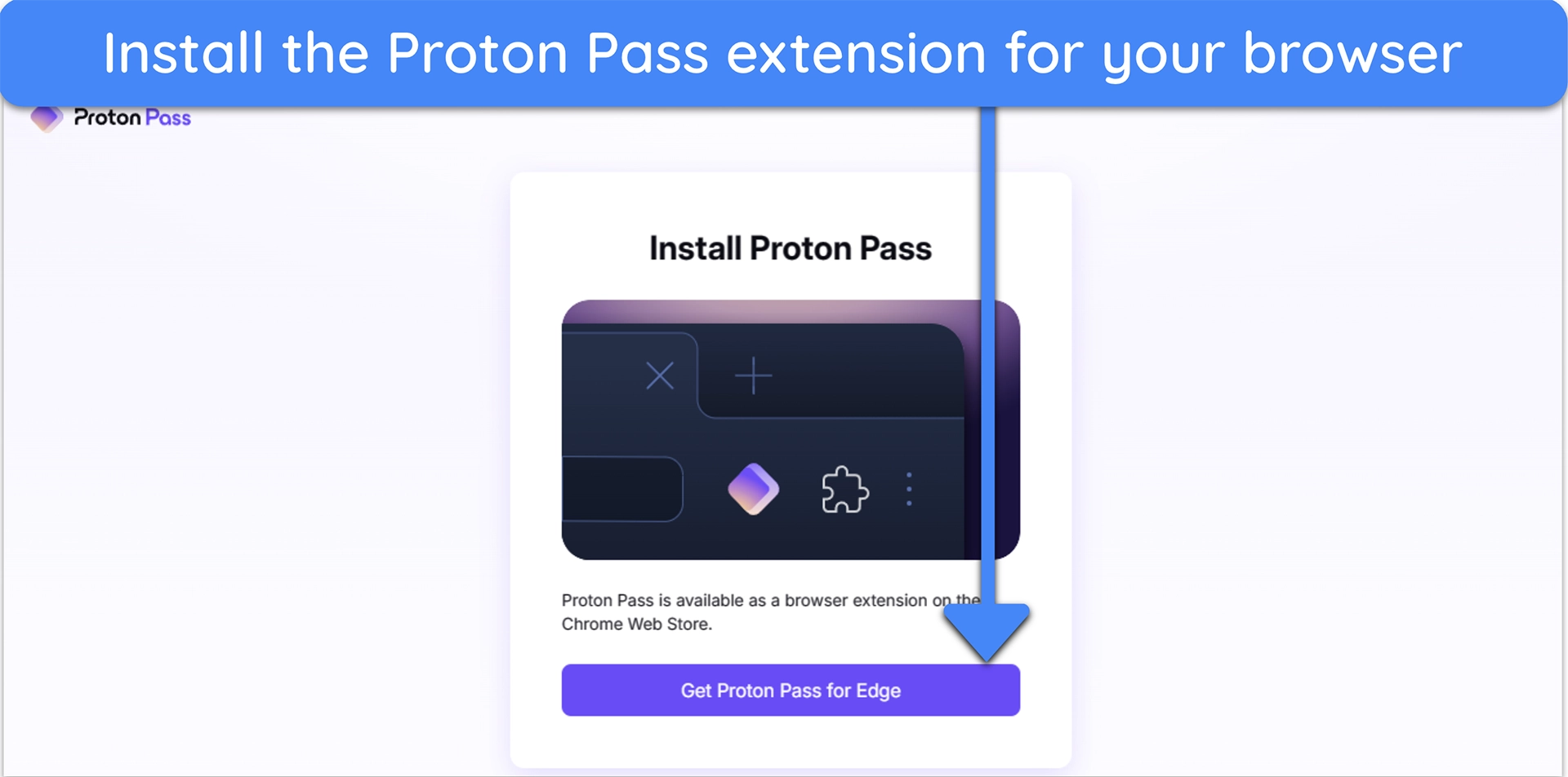 Screenshot showing how to install Proton Pass' browser extension
