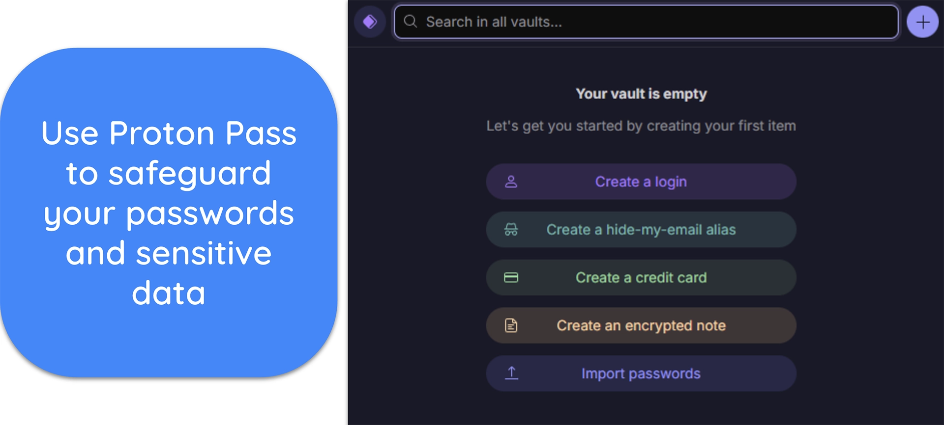 Screenshot showing Proton Pass' web extension after it's been set up