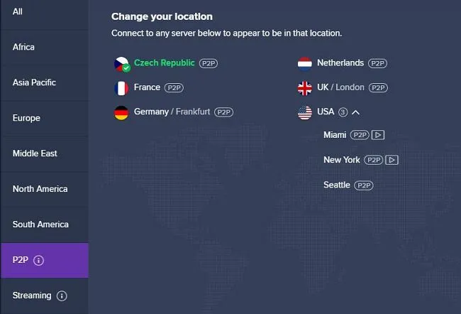 Серверы Avast SecureLine VPN P2P